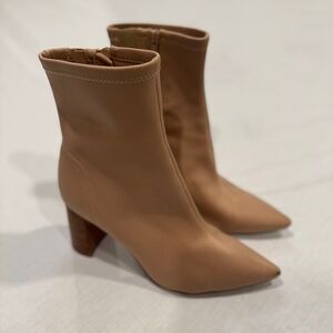 Beige Fabric Heeled Ankle Boots - Size 10